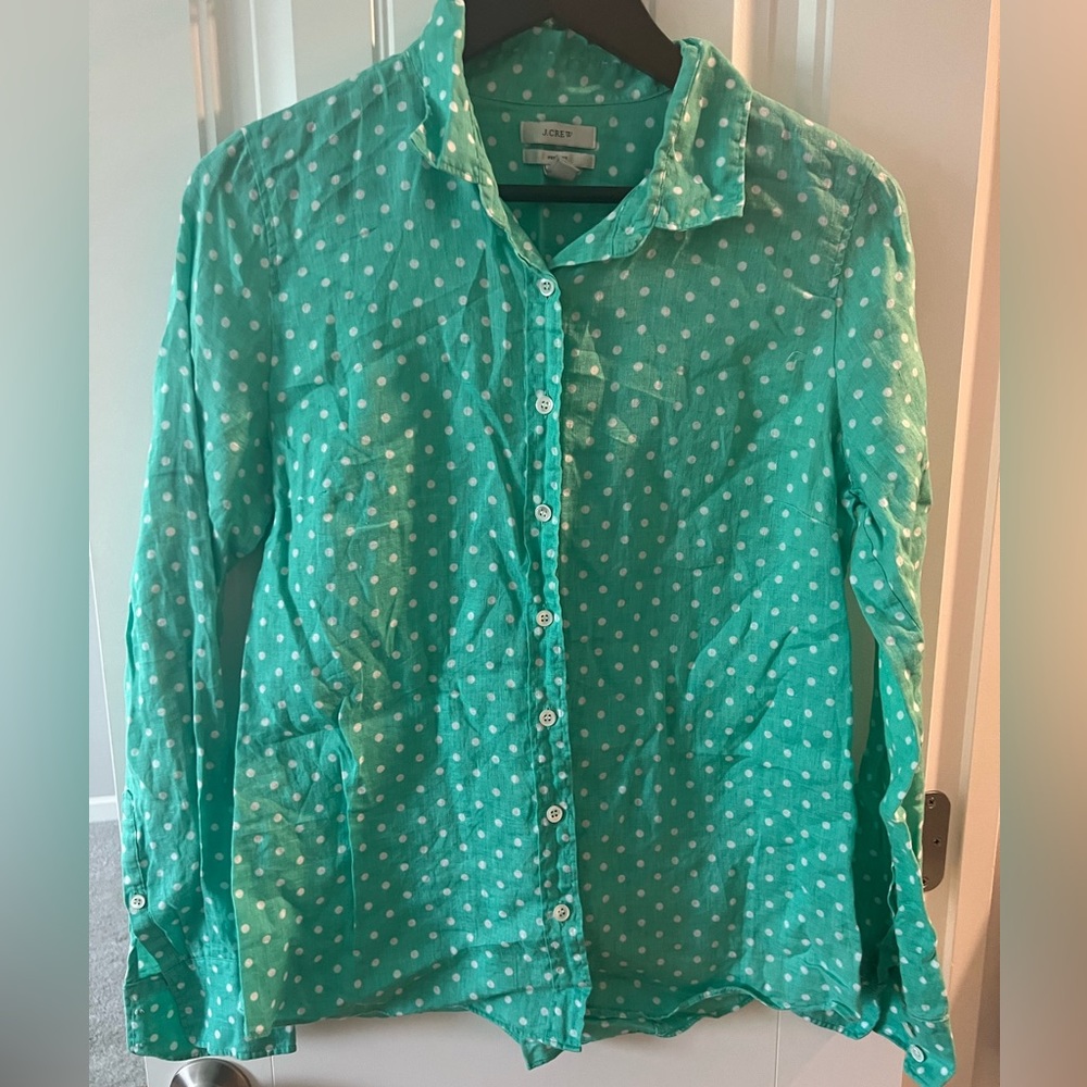 J Crew linen polka dot shirt